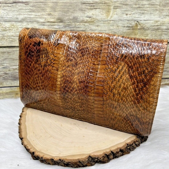 Vntg 70's Pierre Cardin Tan Brown Cobra Snakeskin Leather HandBag Clutch Purse - Picture 5 of 12